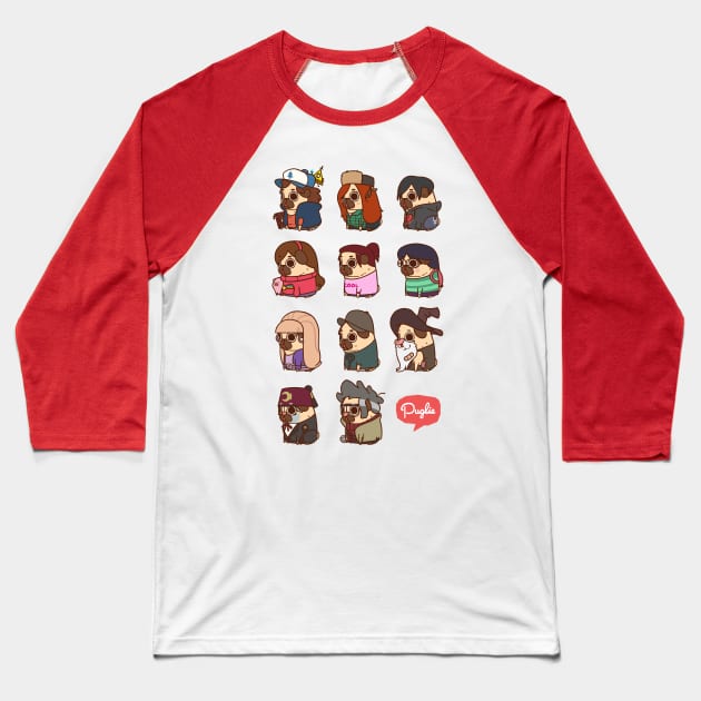 Gravity Falls Puglie Baseball T-Shirt by Puglie Pug 